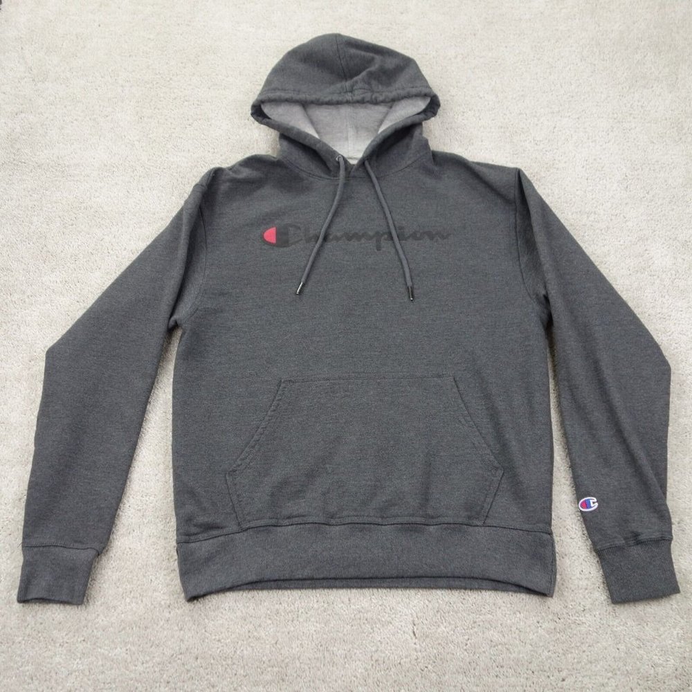 Champion Hoodie Mens Medium Grey Long Sleeve Drawstring Pullover Fleece Logo - Picture 1 of 9